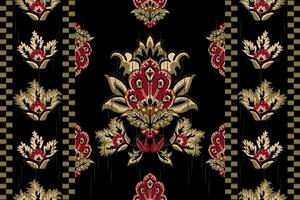 ikat floral paisley bordado em Preto plano de fundo.ikat étnico oriental padronizar tradicional.asteca estilo abstrato vetor ilustração.design para textura,tecido,vestuário,embrulho,decoração,cachecol.