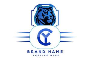 tigre cy azul logotipo Projeto. vetor logotipo Projeto para negócios.