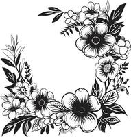 vintage flor cercado decorativo Preto logotipo radiante pétala cercar Preto floral emblema vetor