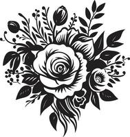encantador Flor posy decorativo Preto emblema estético ramalhete conjunto Preto floral logotipo vetor