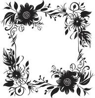 sussurrando Flor englobar decorativo Preto logotipo régio floral abraço Preto quadro, Armação emblema vetor