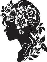 gracioso floral silhueta Preto face emblema chique floresce persona mulher vetor Projeto