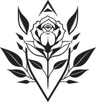 moderno botânico minimalismo mão rendido emblema minimalista noir pétala esboço Preto vetor ícone