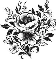 intrincado floral mistura Preto ramalhete emblema caprichoso ramalhete montagem decorativo Preto ícone vetor