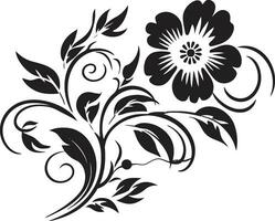 intrincado florais Preto vetor ícone com mão rendido Projeto noir Flor detalhe mão desenhado vetor logotipo emblema