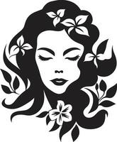 minimalista floral esplendor Preto mulher ícone sofisticado flor aura feito à mão emblema vetor