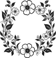 radiante pétala cercar Preto floral emblema gracioso flor quadro, Armação decorativo Preto ícone vetor