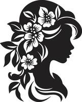 chique floral feminilidade Preto vetor face Projeto pétalas adornando beleza mão desenhado mulher ícone