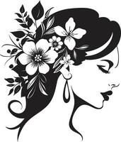 caprichoso feminino esplendor vetor ícone moderno flor retrato Preto mulher emblema