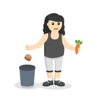 gordo mulher dieta Projeto personagem em branco fundo vetor