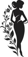 chique floresce persona mulher vetor Projeto limpar \ limpo floral beleza Preto mão desenhado ícone