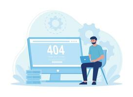 homem com computador portátil fixação rede erro 404 conceito plano ilustração vetor