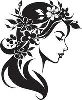 elegante floral musa Preto vetor mulher emblema gracioso flor retrato artístico face ícone Projeto