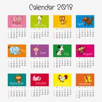 Modelo de calendário com animais diferentes vetor