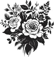 esculpido flor agrupar decorativo Preto ícone gótico floral posy Preto vetor emblema