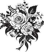 vintage ramalhete mistura Preto ícone Projeto radiante pétala conjunto decorativo Preto floral logotipo vetor