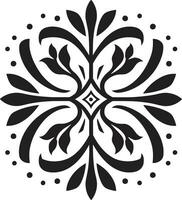 mosaico pétalas floral telha Projeto dentro Preto tesselado floresce geométrico vetor ícone
