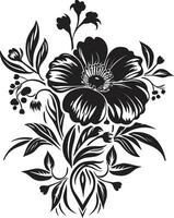 monocromático pétala serenata noir vetor iconografia caprichoso coberto flora temperamental mão desenhado floral vetores