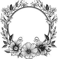 vintage pétala cercado Preto floral logotipo esculpido ébano flor Projeto vetor emblema
