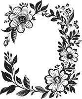 botânico elegância Preto floral quadro, Armação ícone etéreo flor guirlanda decorativo Preto emblema vetor
