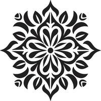 geométrico floral azulejos Preto vetor ícone mosaico pétalas floral telha Projeto dentro Preto