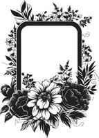 Eterno flor cercar Preto floral ícone sussurrando Flor quadro, Armação decorativo Preto emblema vetor