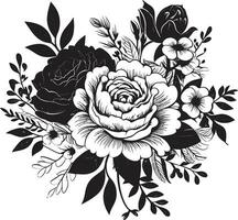 vintage pétala arranjo Preto ramalhete emblema esculpido flor agrupar decorativo Preto logotipo vetor