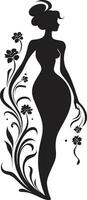 limpar \ limpo floral costura Preto mão desenhado mulher dentro flor caprichoso pétala esplendor vetor mulher dentro floral esplendor
