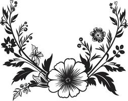 mão desenhado jardim floral logotipo dentro Preto orgânico videiras feito à mão vetor emblema