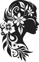elegante floral contornos vetor Preto face gracioso pétala retrato artístico mulher ícone