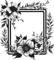 sofisticado floral cercado decorativo Preto emblema vintage quadro, Armação florescer Preto vetor ícone