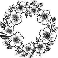minimalista guirlanda esboço Preto floral emblema sofisticado Casamento florais feito à mão vetor emblema