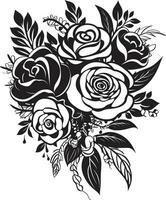 radiante pétala conjunto decorativo Preto emblema botânico Flor fusão Preto floral ícone vetor