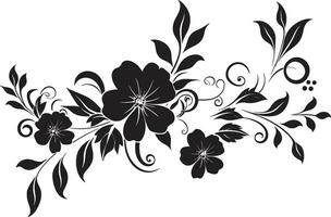noir floral gravuras Preto vetor emblema desenhos caprichoso coberto pétalas mão desenhado noir ícones