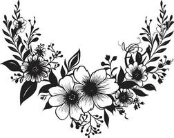 caprichoso coberto pétalas mão desenhado noir ícones elegante noir jardim esboços Preto floral vetores