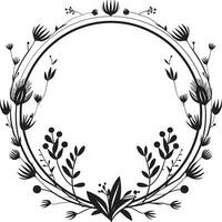 lustroso floral elegância Preto vetor icônico emblema simples feito à mão videiras mão desenhado Preto logotipo
