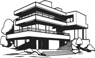 contemporâneo linha da cidade habitação Preto esboço villa emblema dentro urbano estilo moderno urbano villa esboço cidade casa ícone dentro negrito Preto esboço vetor