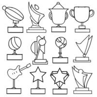 conjunto do desenhos vencedora troféu tema rabisco coleção dentro branco isolado fundo vetor