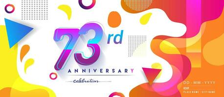 73º anos aniversário logotipo, vetor Projeto aniversário celebração com colorida geométrico fundo e círculos forma.