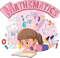 garota aprendendo matemática com ícone e símbolo matemático vetor