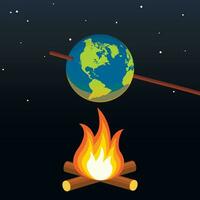 global aquecimento conceito. planeta terra fogueira clima mudar. vetor