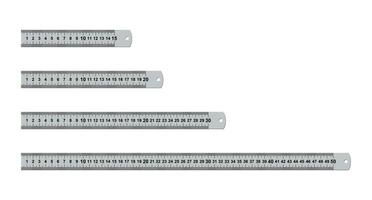 metal governantes medindo ferramenta conjunto isolado em branco fundo. 15, 20, 30, 50. centímetros governantes. a medida cm metro instrumento, escola metálico polegada régua métrica Ferramentas geométrico equipamento. vetor. vetor
