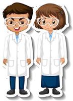 Adesivo de personagem de desenho animado casal cientista vetor