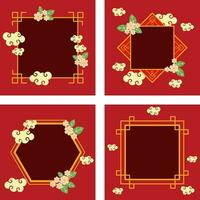 chinês oriental vermelho quadro, Armação com flores vetor