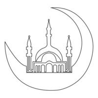contínuo 1 linha mão desenhando do mesquita simples ilustração Projeto e esboço vetor islâmico ícone