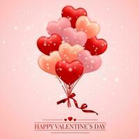 feliz dia dos namorados dia fundo, vermelho , Rosa e laranja balão dentro Formato do coração com arco e fita. vetor ilustração