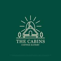 a cabine café restaurante logotipo desenho,natureza ao ar livre Comida e bebidas vetor ilustração com linha arte