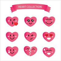 conjunto do fofa coração forma emoji ícone, coleção do coração emoticon vetor