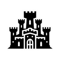 Preto castelo ícone. reino torre fantasia gótico arquitetura construção silhueta. medieval fortaleza Palácio. real velho antigo Magia castelo. vetor ilustração
