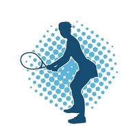 silhueta do uma fêmea tênis jogador dentro açao pose. silhueta do uma mulher jogando tênis esporte com raquete. vetor